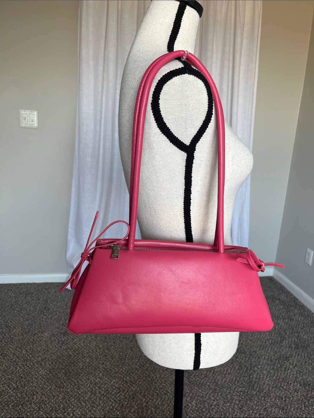 Madison West Y2K Fuchsia Pink East West Bow Shoulder Bag Purse